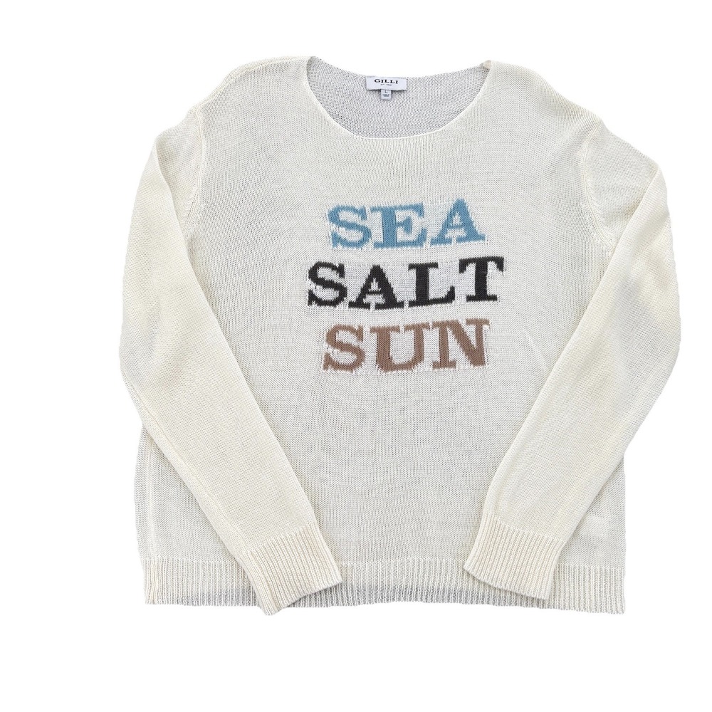 Gilli Sea Salt Sun Sweater Women L Ivory Lightweight Boho Coastal Nights Beach